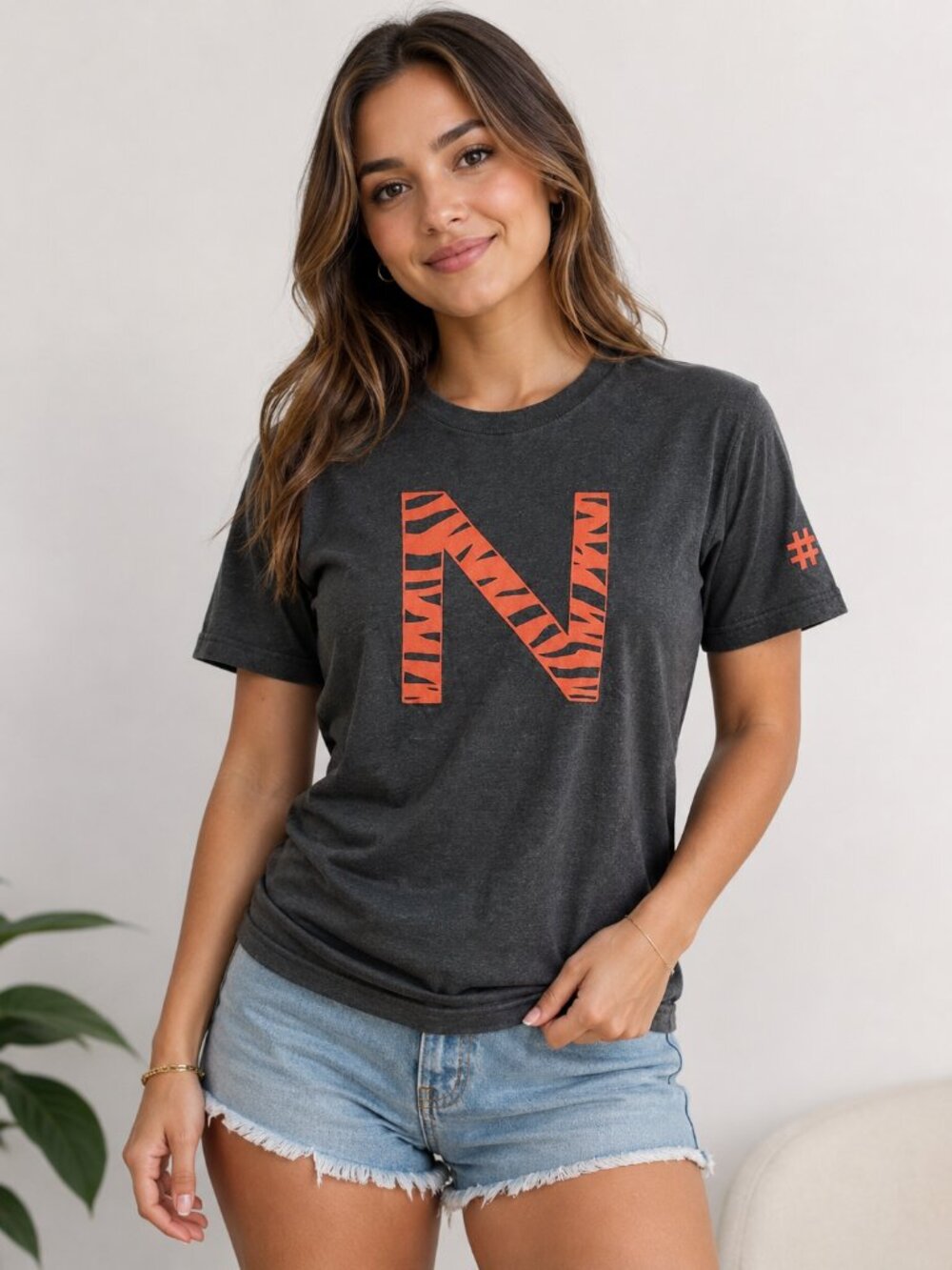 Varsity Streetwear Tee Tiger Stripe Print Gray Graphic Tee Grunge Size S